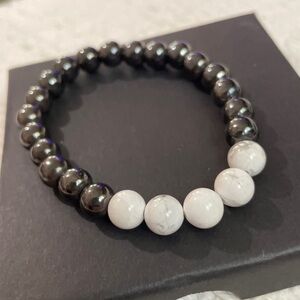 New  Chunky White Lace Agate Black Onyx Stretch Bracelet With Replacement Beads